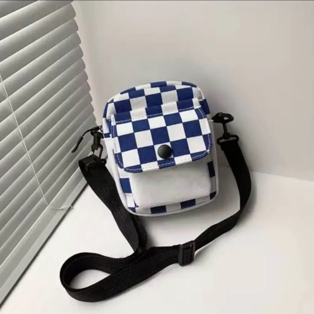 Blue Checker Pattern Crossbody Bag